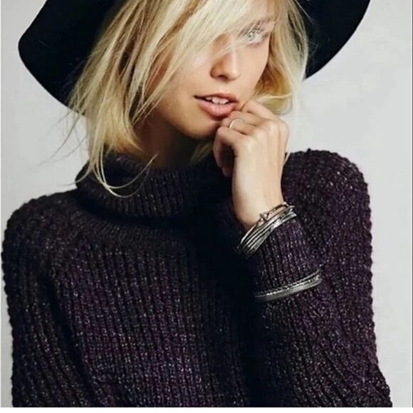 Free People Dylan Tweed Pullover in Charcoal Combo Turtleneck Sweater size XS - Picture 3 of 12